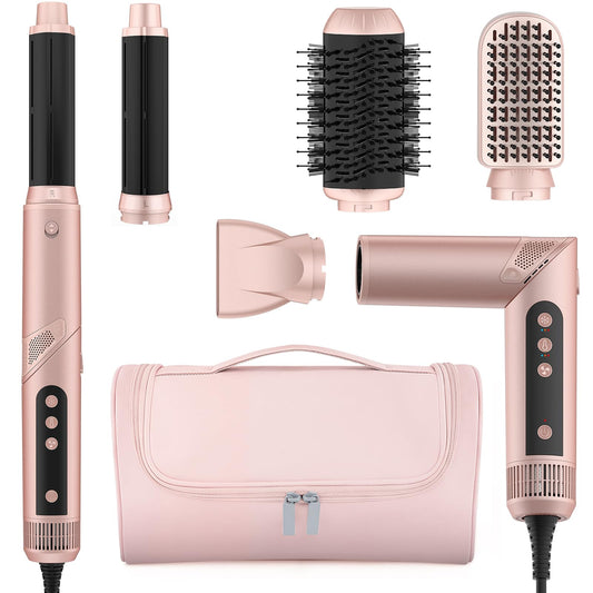 Hair Dryer Brush 5 in 1-110,000 RPM High-Speed Frizz-Free Blow Dryer for Fast Drying, Multi Hair Styler with Auto-Wrap Curlers, Blow Dryer Brush for Straightening Volumizing Curling Styling