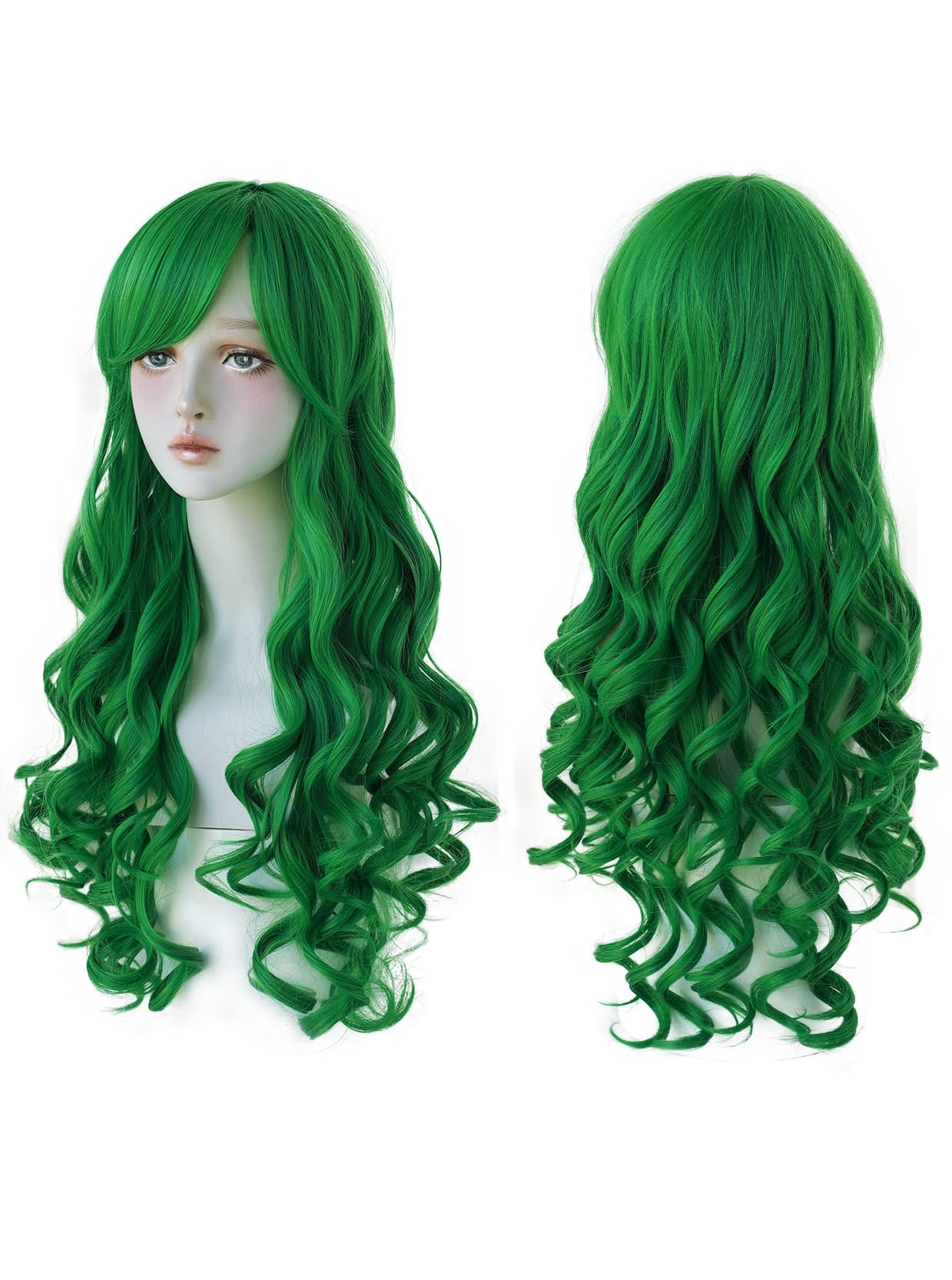 7JHH WIGS Long Wavy Costume Wigs Cosplay Mermaid Green Wig for Women Halloween Party Used High Temperature Heat Resistant Fiber Natural Hairline Cos Wig