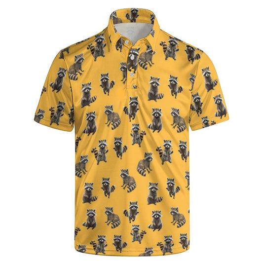 MSCPZH Raccoon Mens Golf Shirts Golf Polo Shirts for Men Short Sleeve Raccoon Polo Shirts Golf Gifts Raccoon Gifts