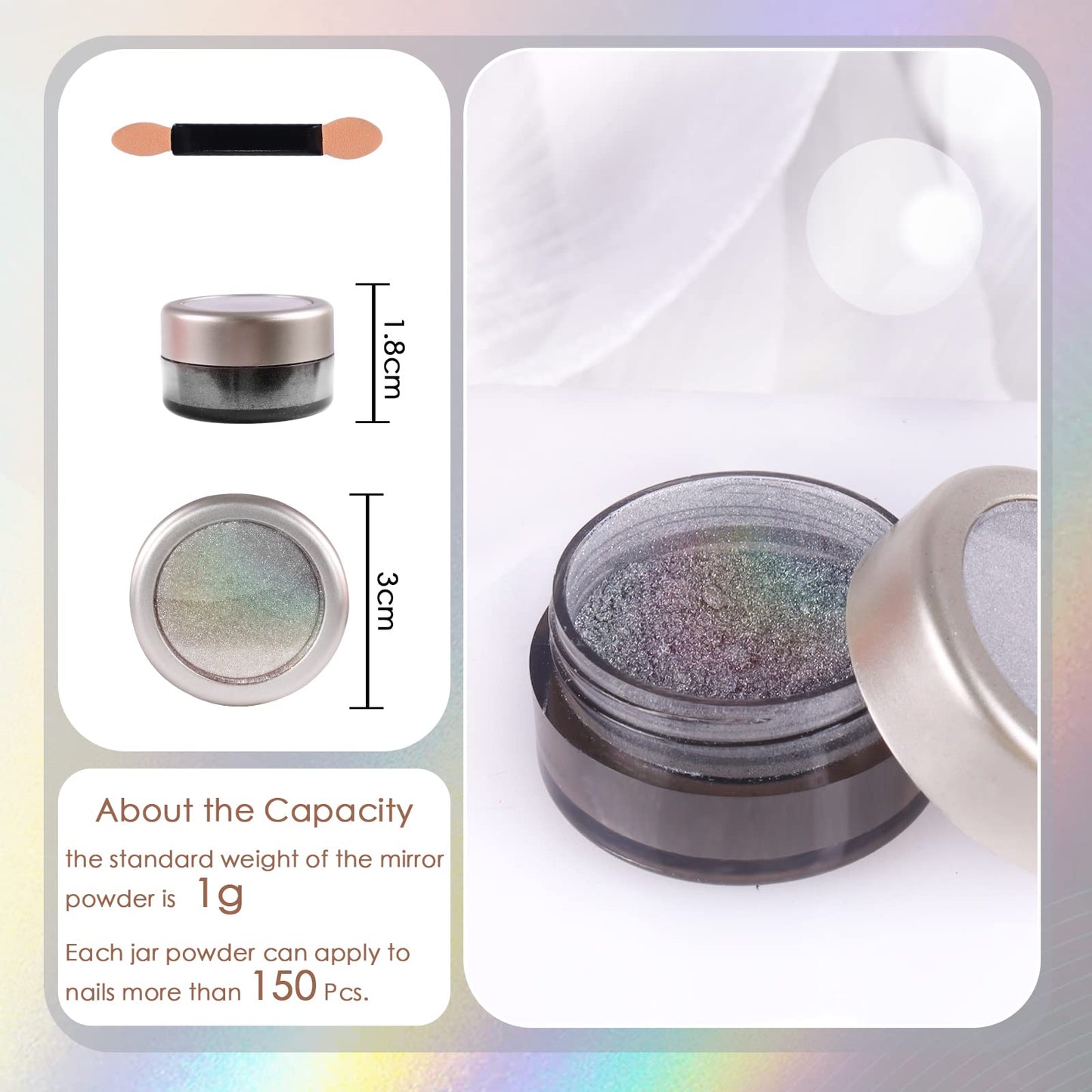 Laza Chrome Nail Powder Mirror Effect Metallic Dust Holographic Glitter Glazed Manicure Decoration Reflective Pigment for DIY Gel Polish Nail Art, Resin Craft, Gifts - Laser Silver
