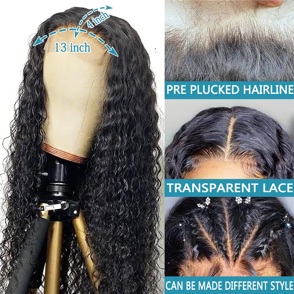 180% Density Deep Wave Lace Front Wig Human Hair 13X4 HD Transparent Lace Front Wigs For Women Human Hair Glueless Wigs Human Hair Pre Plucked Natural Brazilian Human Hair Wigs With Baby Hair 22 inch