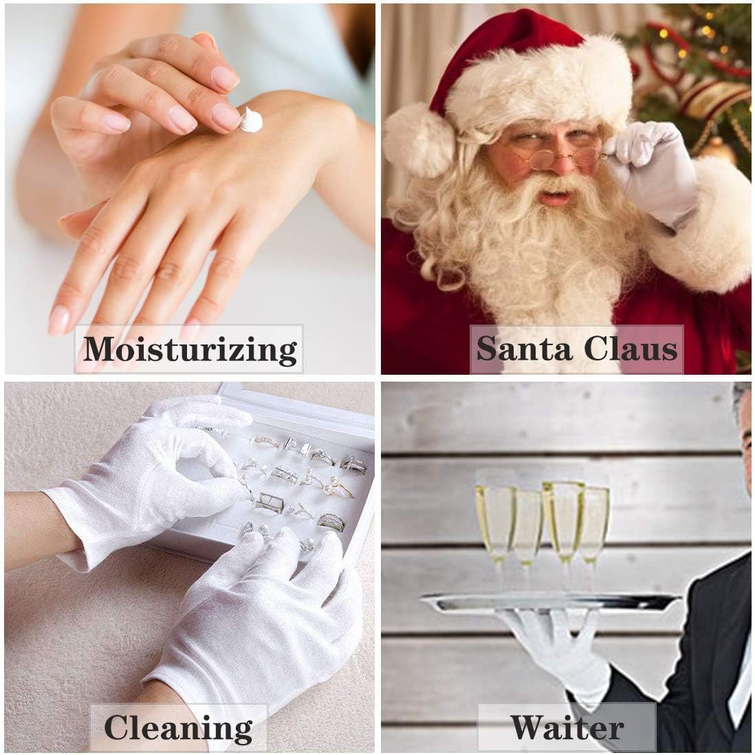 100% Cotton Gloves, 3 Pairs White Cotton Gloves for Women Dry Hands Eczema Serving - Archival Coin Jewelry Inspection Gloves(3 Pairs)