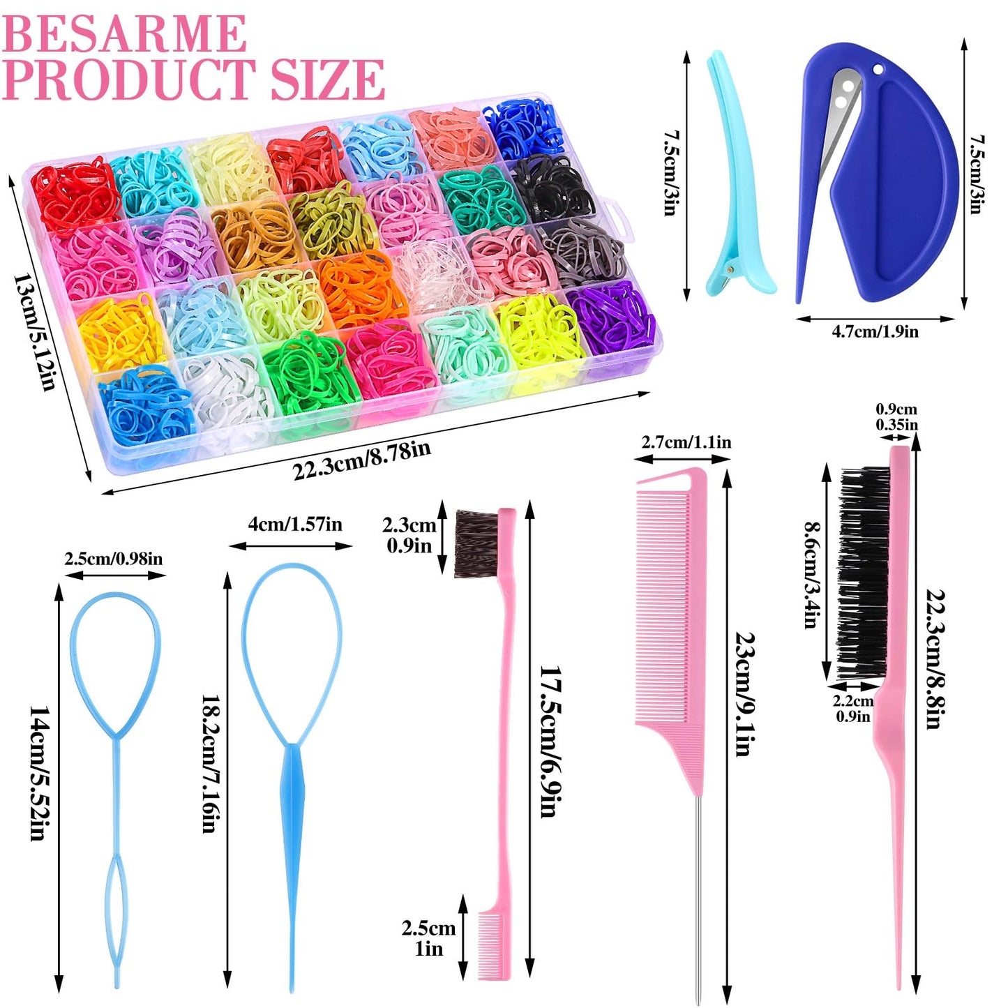 28 Colors Rubber Bands with 8 Hair Styling Tools, 1500 Pcs Colorful Elastic Ties Small Rubber Bands Baby Toddler Ties for Girls Hair Accessories Christmas Gifts