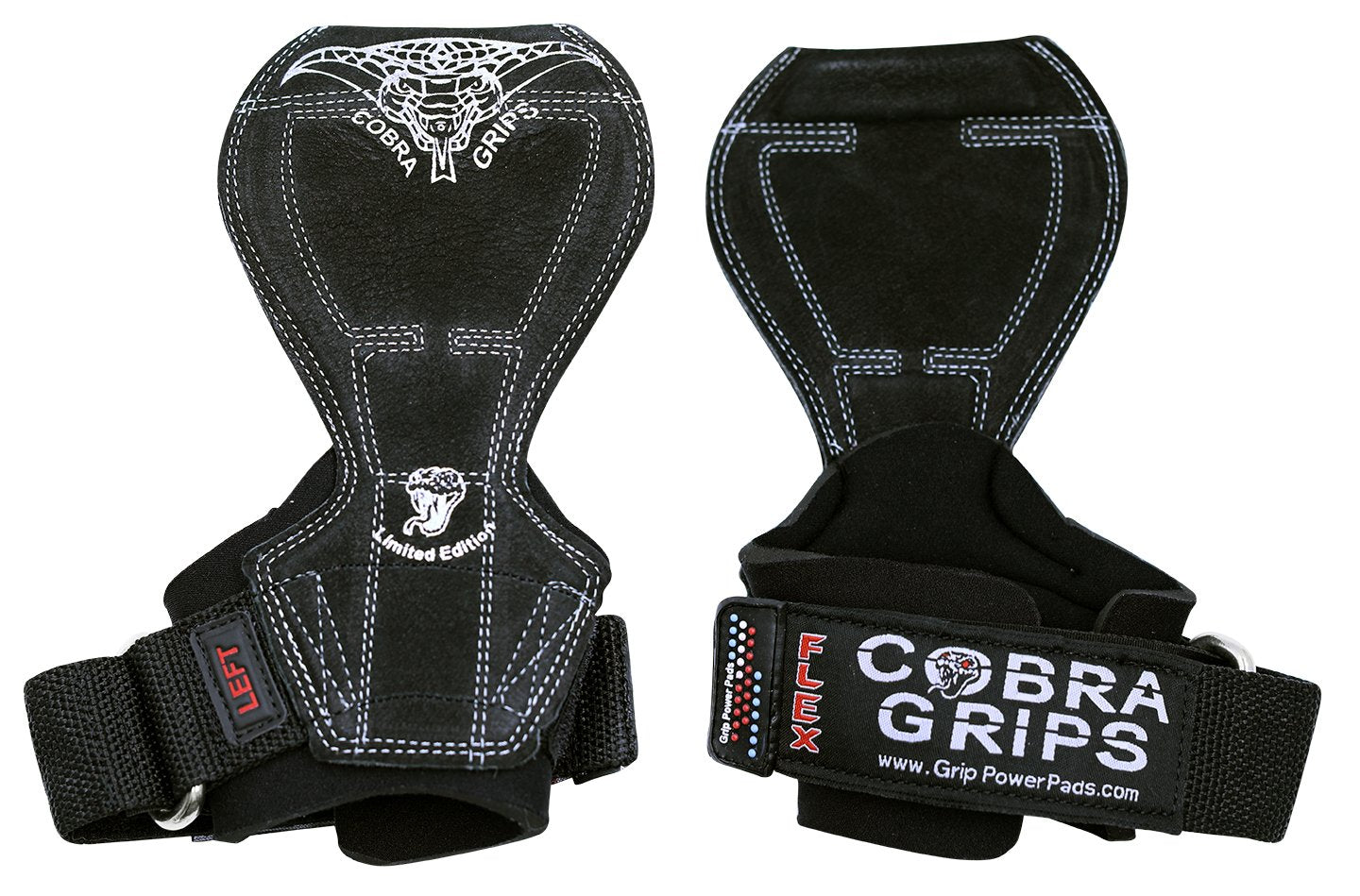 2018 Cobra Grips Flex Model Weight Lifting Gloves Heavy Duty Straps Alternative Power Lifting Hooks Best for Deadlifts with Padded Wrist Wrap Support Bodybuilding (Medium, Black Leather)