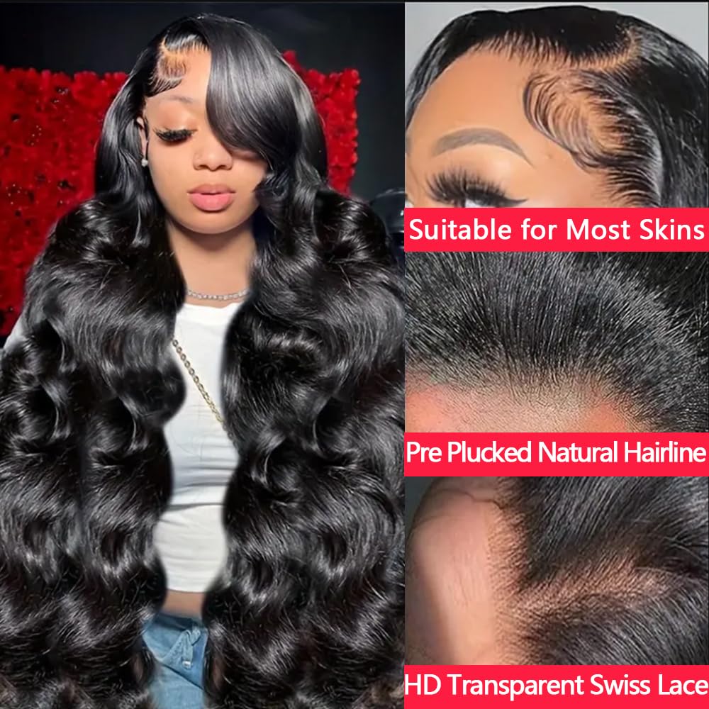 Yilike 13x6 Body Wave Lace Front Wigs Human Hair Pre Plucked Glueless Wigs Human Hair 180% Density 13x6 HD Transparent Frontal Wigs Human Hair for Women 22 Inch