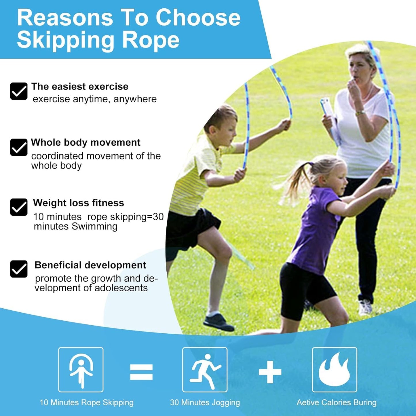 GRAWUN Jump Rope For Kids, Soft Beaded Jump Rope, Adjustable Length Tangle-Free Segmented Soft Beaded Skipping Rope, for Women, Men and Kids Keeping Fit, Workout