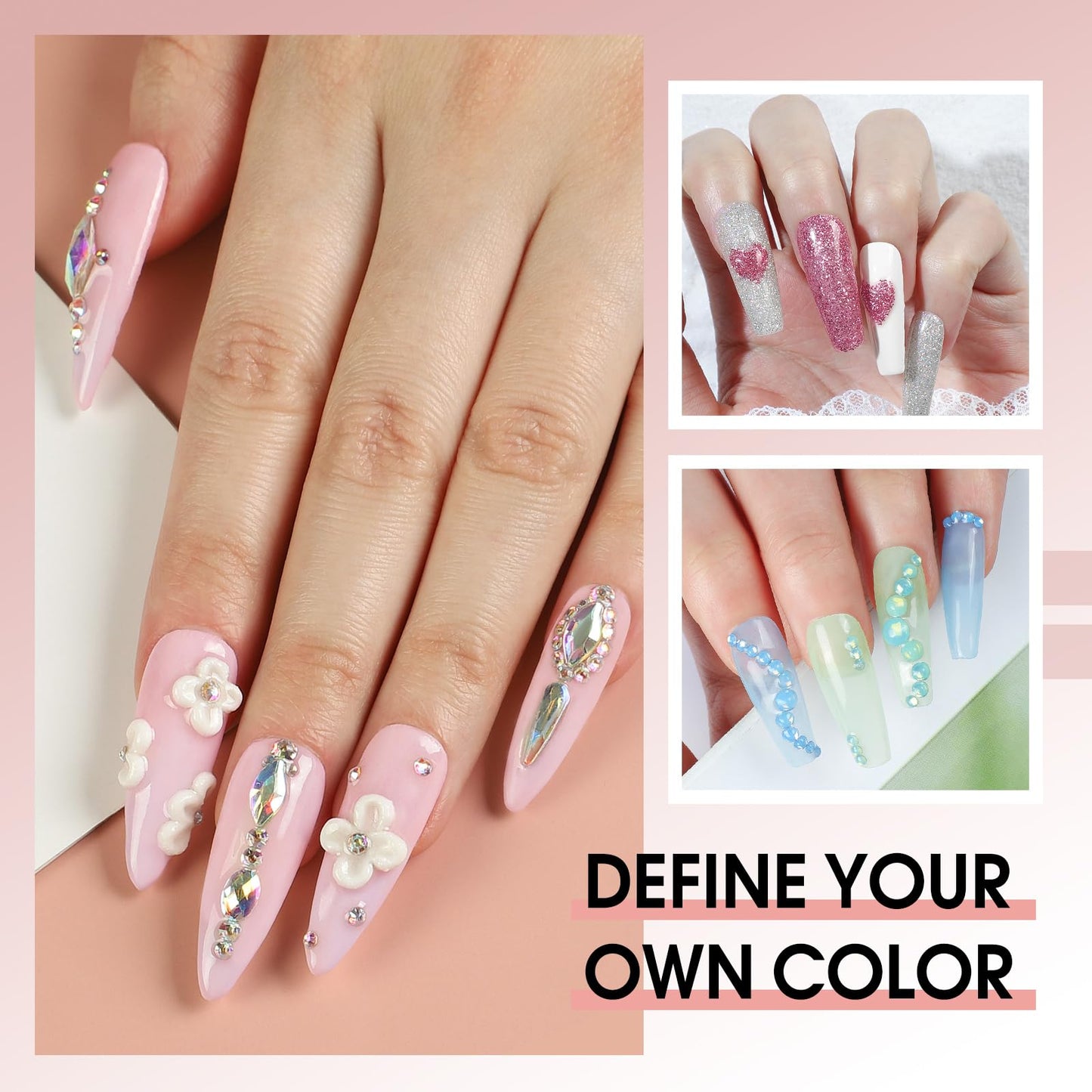 Acrylic Nail Kit for Beginners 4Pcs Acrylic Powder 12 Candy Color Glitter Powder Professional Nail Kit Acrylic Set Nail Art Rhinestones 200Pcs Nail Tips Full Nail Supplies DIY Home