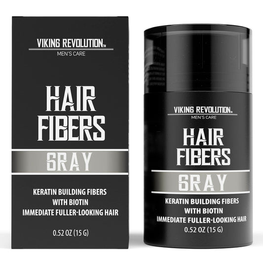 Viking Revolution Gray Hair Fibers for Thinning Hair Men - Thick Fiber for Bald Spot Cover Up - Hair Building Fibers with Kerating and Biotin - Hair Fiber for Men for Thicker and Fuller Look (0.52oz)