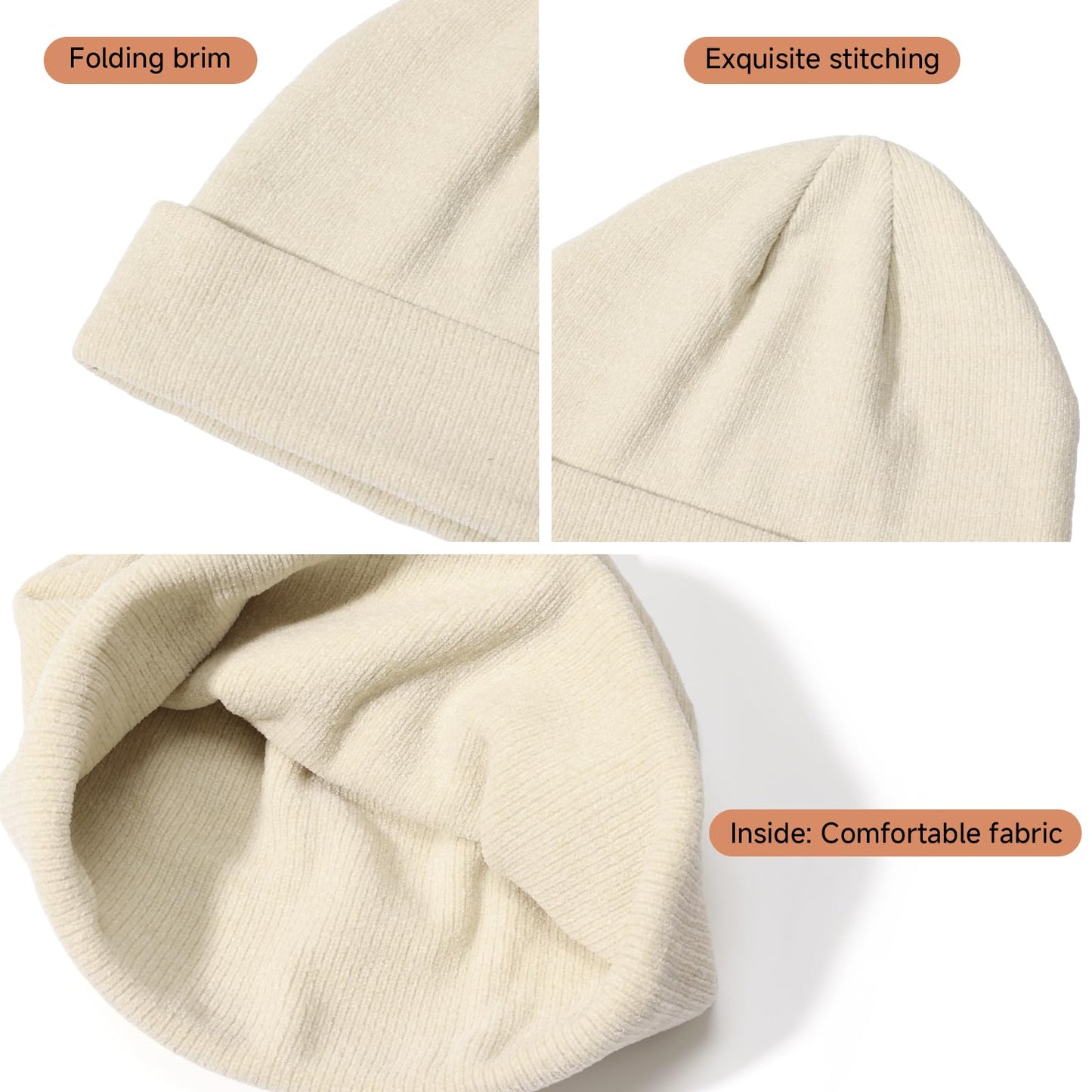 BESSTEVEN Winter Beanie Hat for Men: Warm Knit Beanie Unisex Skull Cap Men Women Cuffed Hat for Cold Weather Beige