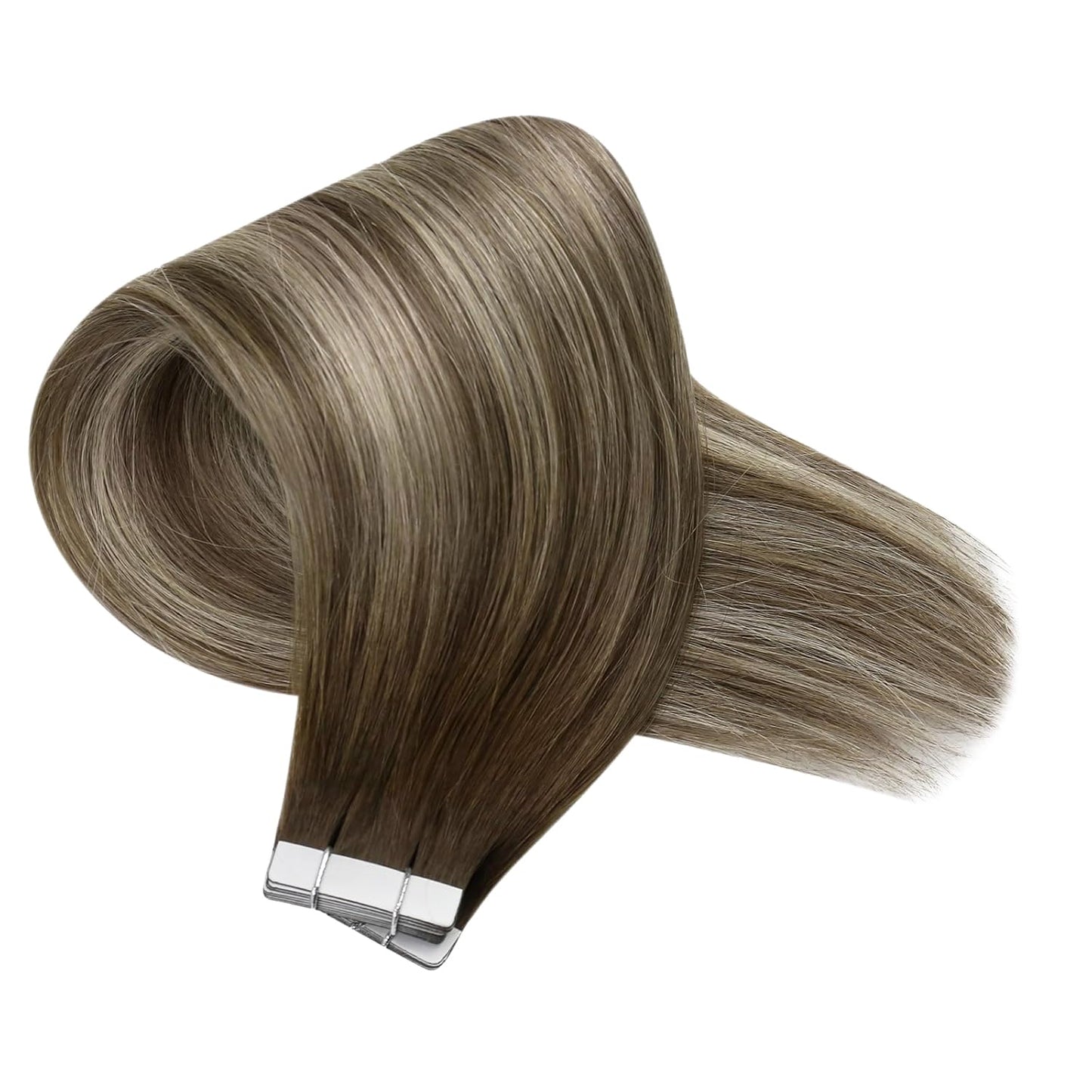 Sunny Hair Brown Balayage Tape in Hair Extensions for Women Human Hair Tape in Extensions Cool Brown Fading to Ash Brown Mix Light Blonde Balayage Short Tape Hair Extensions Brown Balayage 20pcs 12in