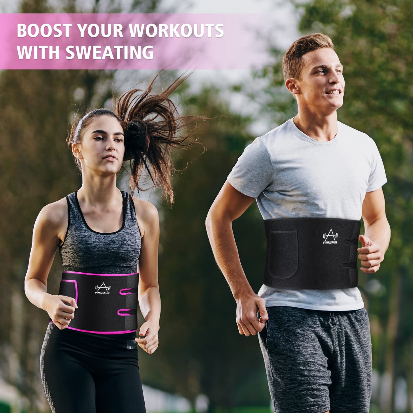 VIMUSFUN Waist Trainer for Woman Lower Belly Fat Men Waist Trimmer Belt Sweat Band Tummy Stomach Wraps Pink Waste Trainers Sauna Suit Back Support Small/Medium/Large/Plus Size