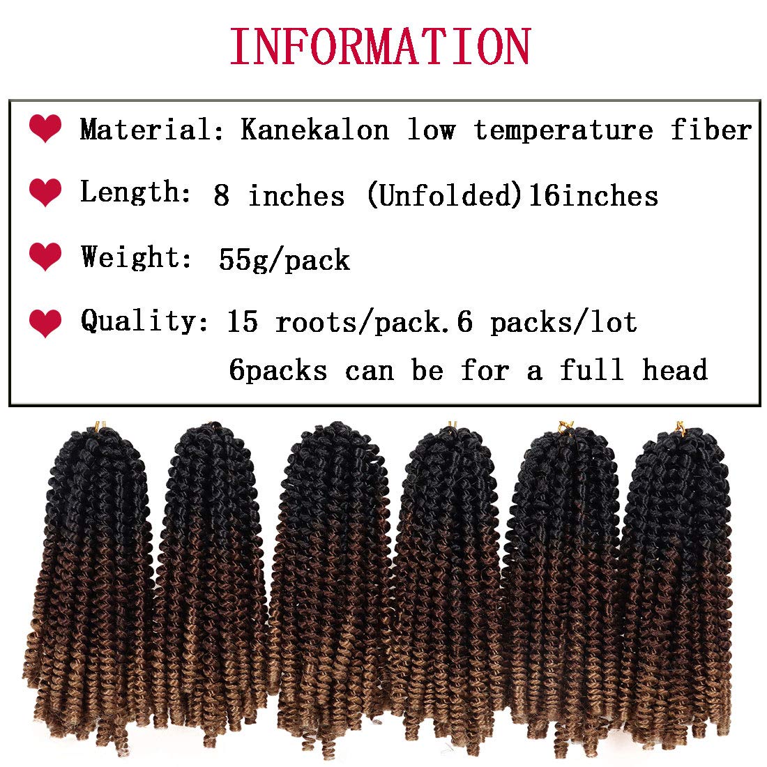 6 Packs Spring Twist Braiding Hair Bomb Twist Hair Synthetic Fiber Fluffy Twist Crochet Braids Low Temperature Hair for Women Braiding Hair(8inch,T1B/30/27)