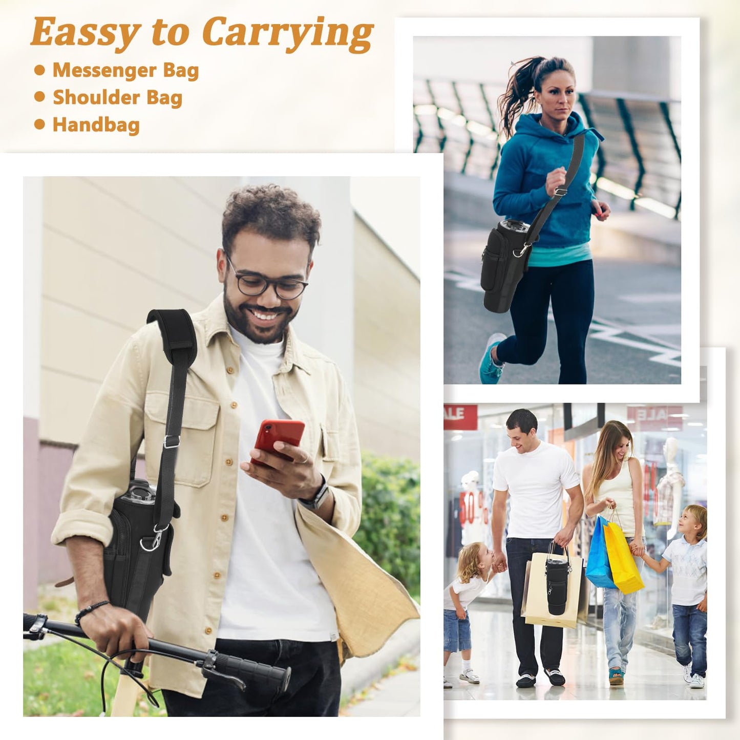 Water Bottle Carrier Bag with Phone Pocket Compatible with Stanley/Meoky 40 oz Tumbler with Handle,Neoprene Water Bottle Holder Pouch with Adjustable Strap Compatible with Stanley Cup Accessories