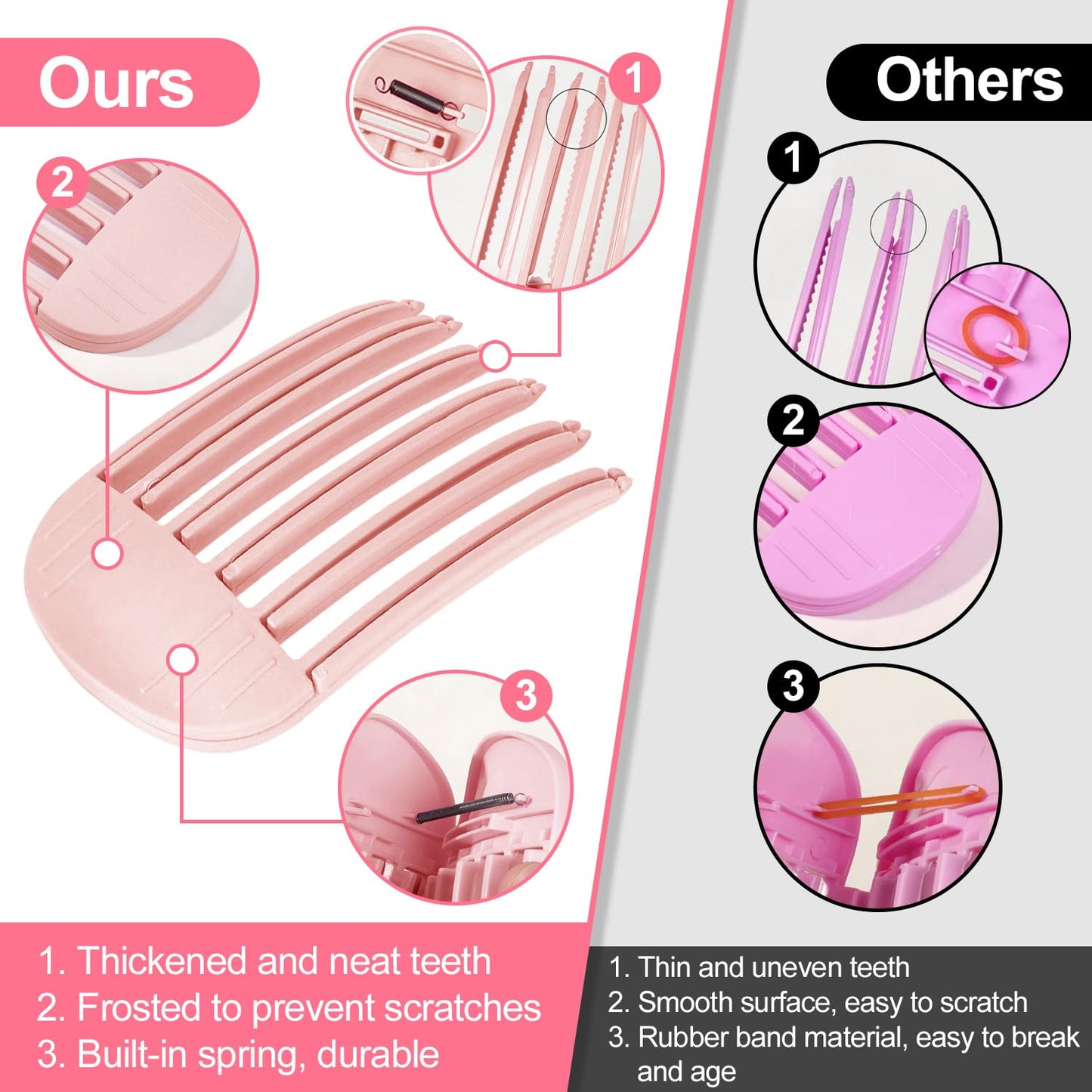 2PCS Volumizing Hair Root Clips for Fluffy Bangs, Wind Shaping Comb for Men and Women,No Crease Hair Lifting Clip for a Natural Puffy Lazy Hairstyle,Easy High Crown Volume Tool (Pink, 3-teeth+6-teeth)