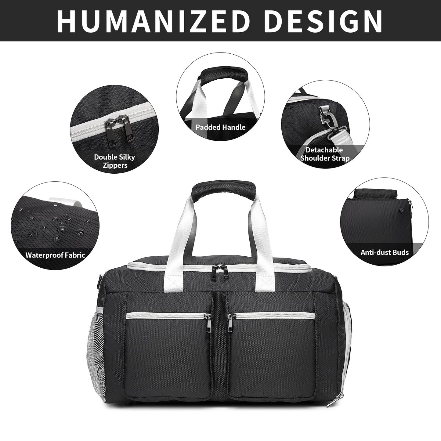 Sports Gym Bag, Weekender Bag for Men Travel Duffel Bag with Wet Pocket Overnight Bag with Shoe Compartment Carry On Travel Bag Gym Duffle Bag Sports Bag-Black