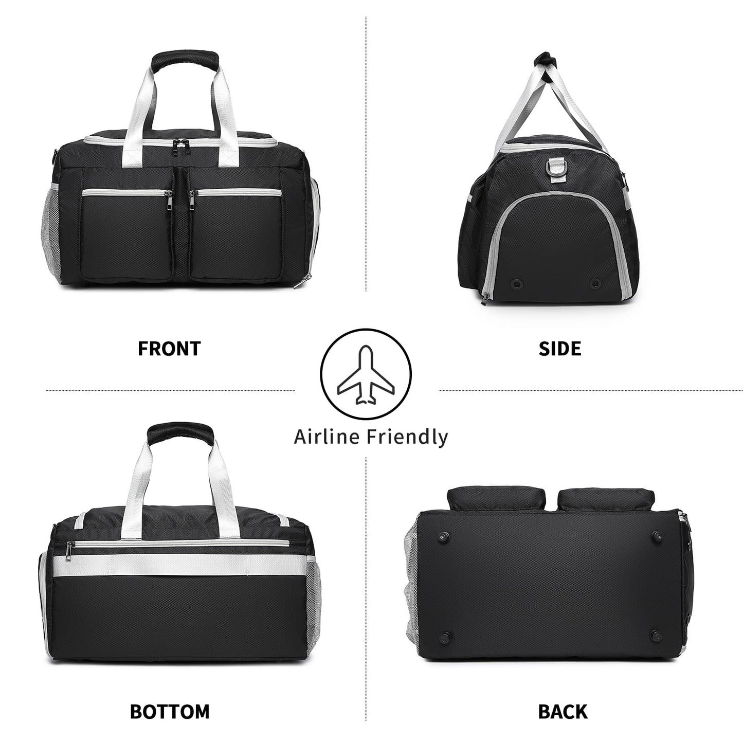 Sports Gym Bag, Weekender Bag for Men Travel Duffel Bag with Wet Pocket Overnight Bag with Shoe Compartment Carry On Travel Bag Gym Duffle Bag Sports Bag-Black