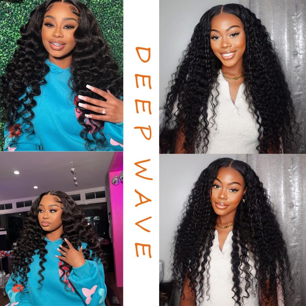 12A Deep Wave Human Hair Bundles Brazilian Bundles Human Hair Deep Wave 4 Bundles 100% Unprocessed Virgin Deep Wave Wet And Wavy Human Hair Weave Bundles Human Hair For Black Woman 12 14 16 18 Inch