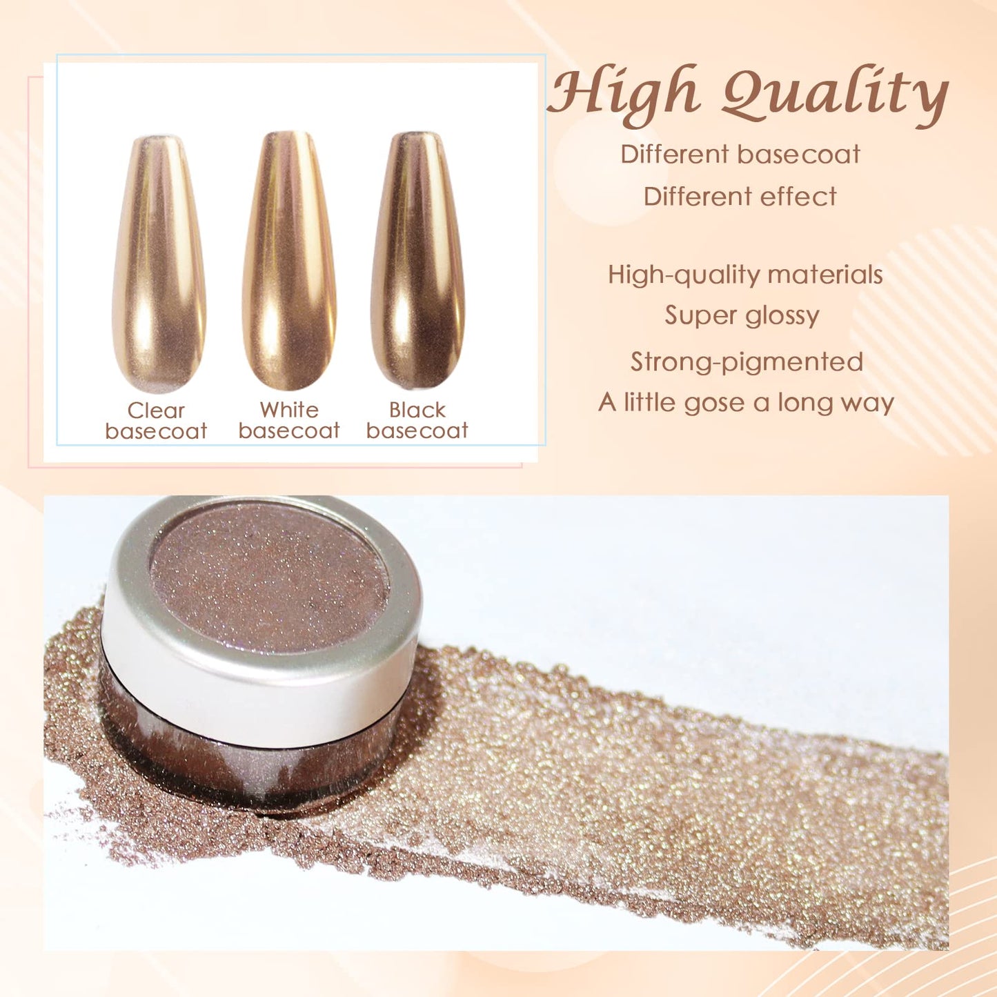 Laza Chrome Nail Powder Mirror Effect Metallic Dust Holographic Glitter Glazed Manicure Decoration Reflective Pigment for DIY Gel Polish Nail Art, Resin Craft, Gifts - Champagne Gold