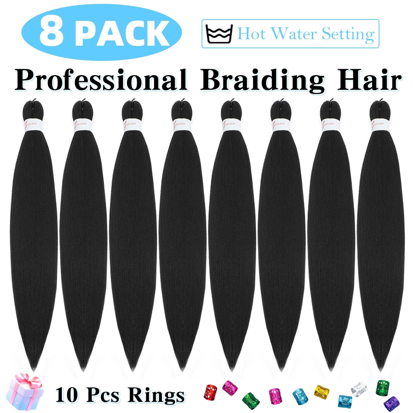 Braiding Hair Pre Stretched 14 Inch 8 Pack Braiding Hair Extensions Itch Free Soft Yaki Texture Hot Water Setting Synthetic Crochet Braids Hair For Women Girls (14Inch,1B)
