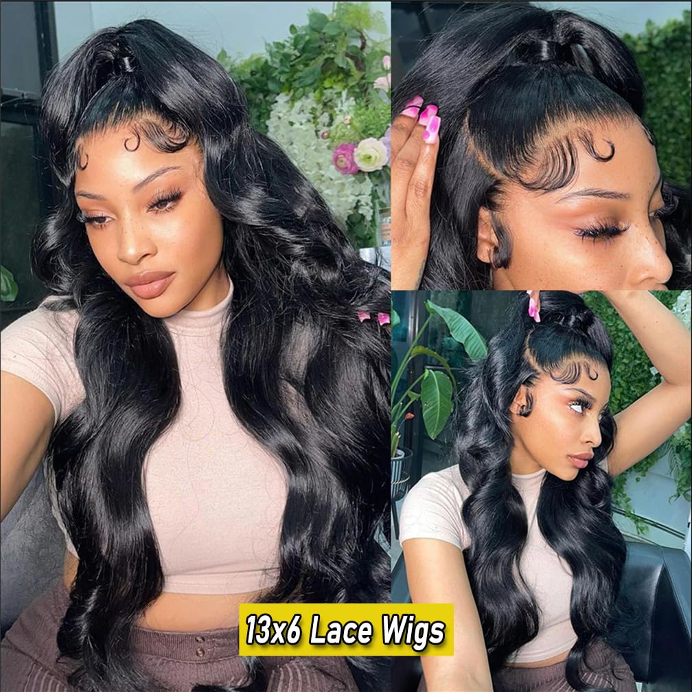 13x6 Lace Front Wigs Human Hair Lace Front Wigs Pre Plucked with Baby Hair 180% Density Glueless Human Hair Wigs for Black Women HD Transparent Lace Frontal Wigs Natural Black 22 Inch