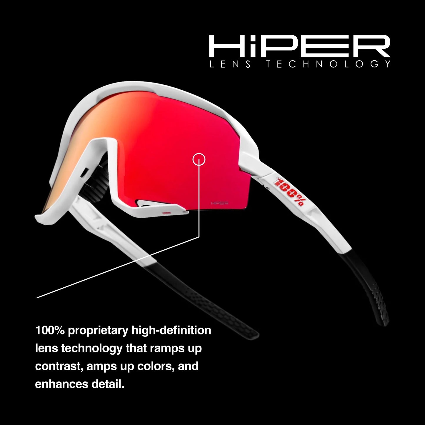 100% SLENDALE - Sunglasses for Outdoor Sports - Comfortable & Durable Sunglasses with Secure Fit - Lightweight & Shatterproof - Matte White, HiPER Red Multilayer Mirror