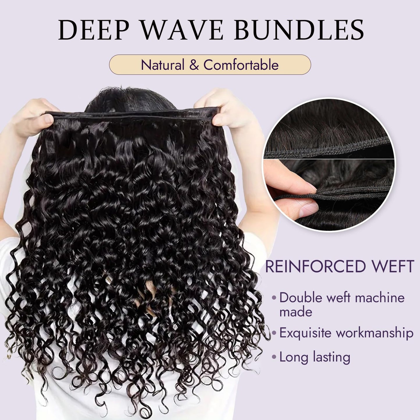 20 22 24 Inch Deep Wave Human Hair 3 Bundles 100% Unprocessed 12A Brazilian Virgin Human Hair Bundles Double Weft Deep Curly Weave Bundles Water Wave Bundles Natural Color