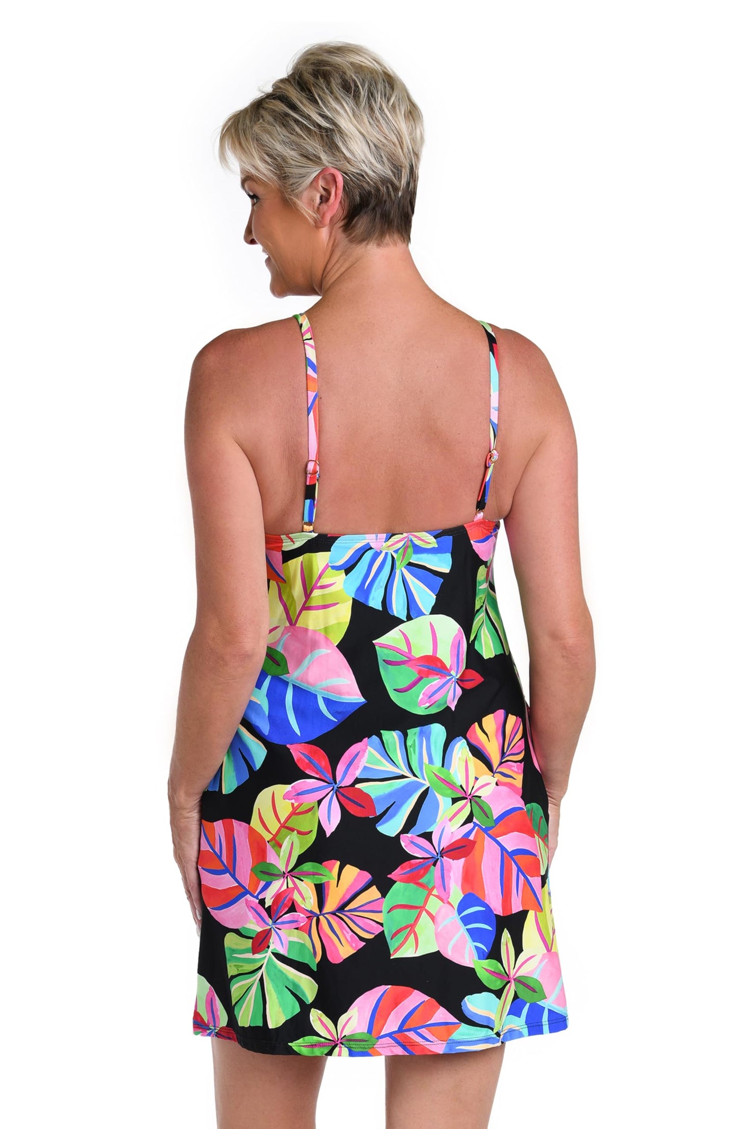 24th & Ocean Women's Standard High Neck Dress Swimsuit Cover Up, Multi//Tropiflage