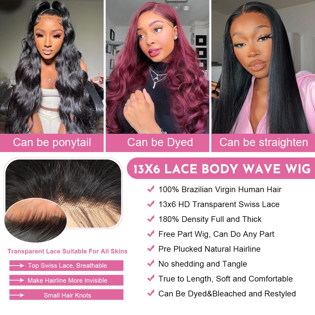 26 Inch 13x6 Body Wave Lace Front Wigs Human Hair Pre Plucked HD Transparent Lace Frontal Glueless Wigs Human Hair with Baby Hair for Women