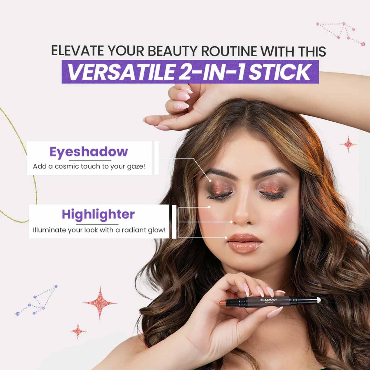 CHARMACY Multichrome 2 in 1 Cream Eyeshadow Stick, Waterproof Eye Brightener Highlighter Stick Makeup, High Pigmented, Smudge-Proof, Vegan & Cruelty-Free (#903)