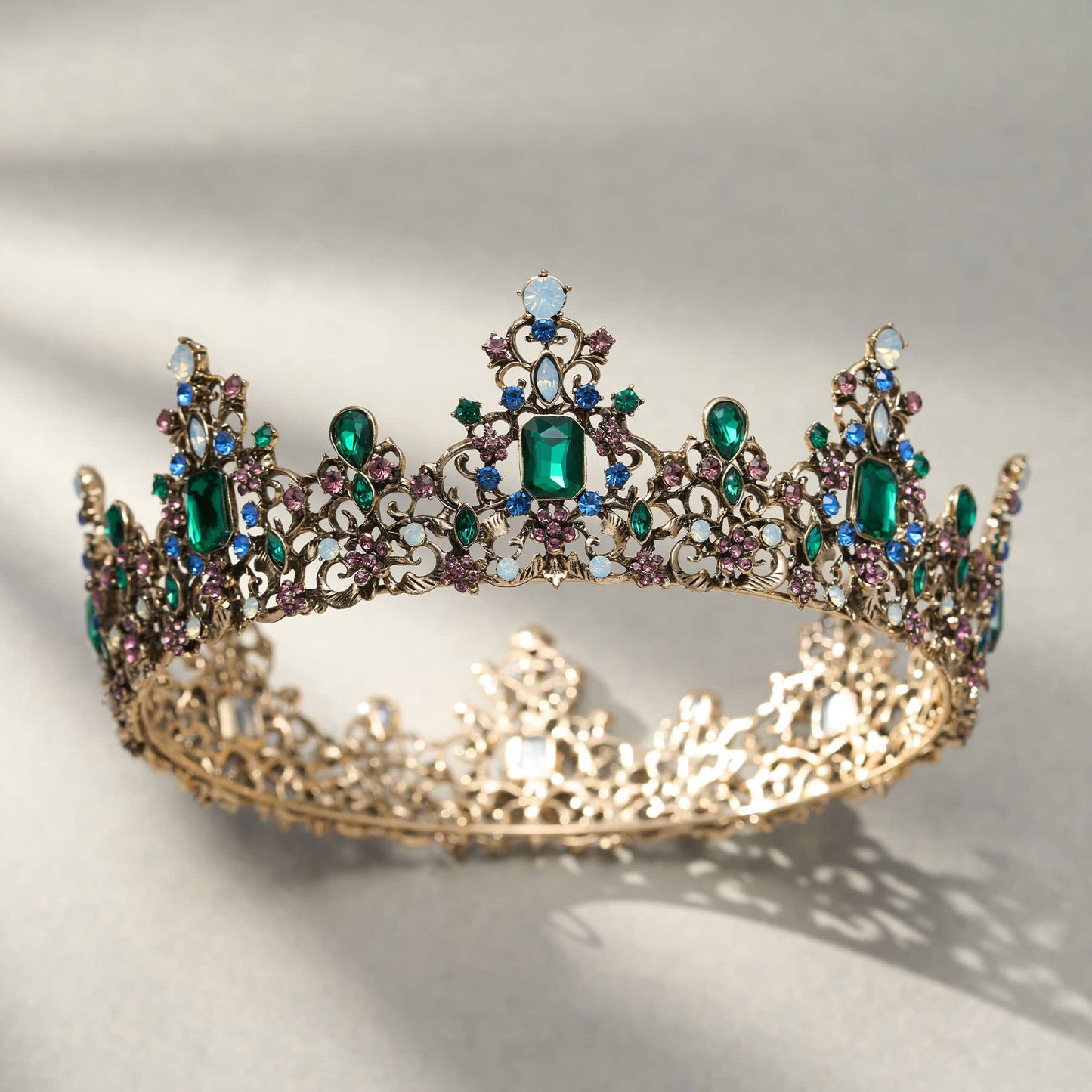 SWEETV Queen Crown for Women - Baroque Wedding Tiaras and Crowns, Jeweled Costume Tiara Princess Crown, Prom Birthday Party Halloween Hair Accessories,Green