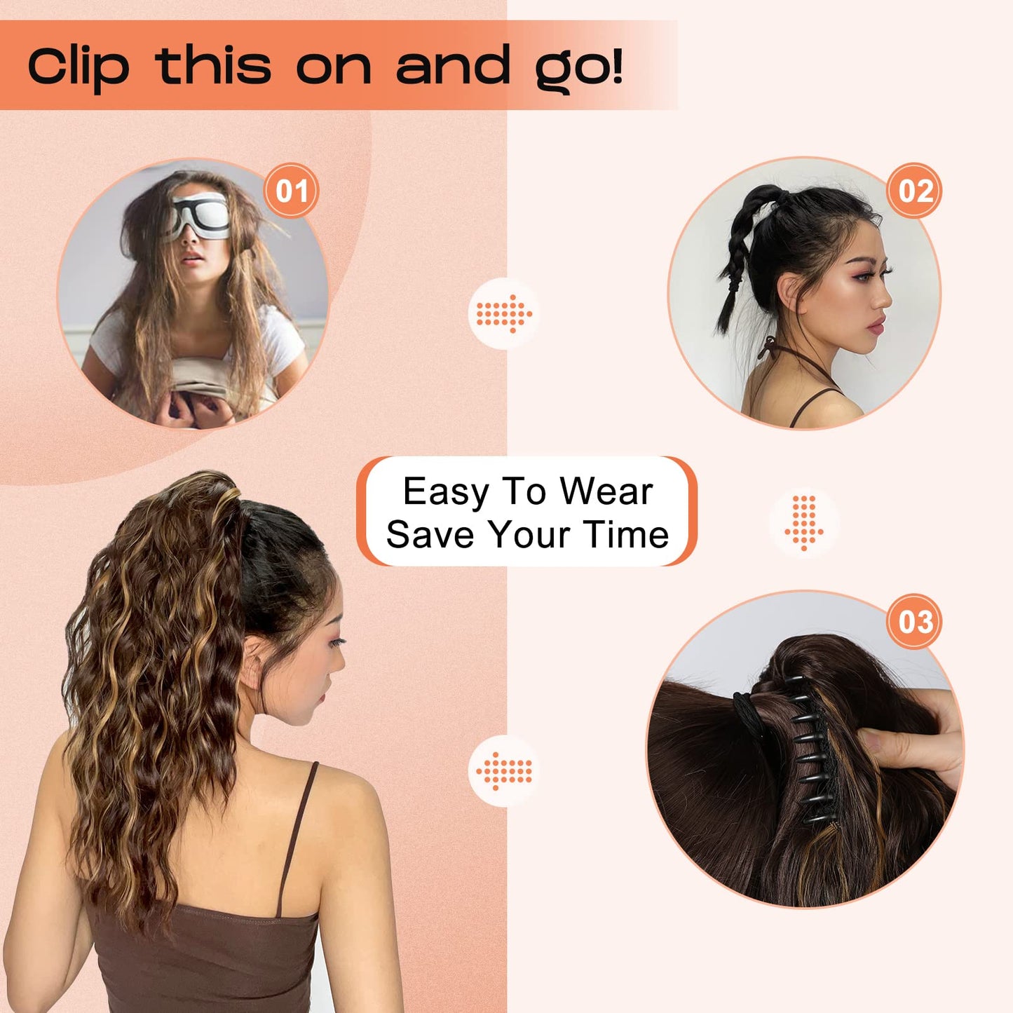 SEIKEA 18" Ponytail Extension Claw, PT002 Tia Long Multi Layered Hair FluffyThick Wavy Curly Clip in Hair Extensions Ponytail Natural Soft Synthetic Hairpiece for Women Burgundy