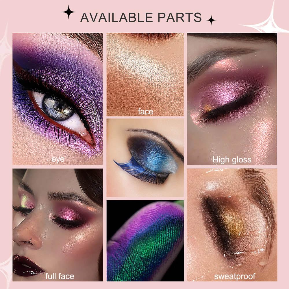 evpct Fairy Green to Light Blue Chameleon Eyeshadow Palette, Color Changing Loose High Pigment Shimmer Metallic Rainbow Eyeshadow Makeup Pallet, Green Blue Holographic Multichrome Eyes Highlighter