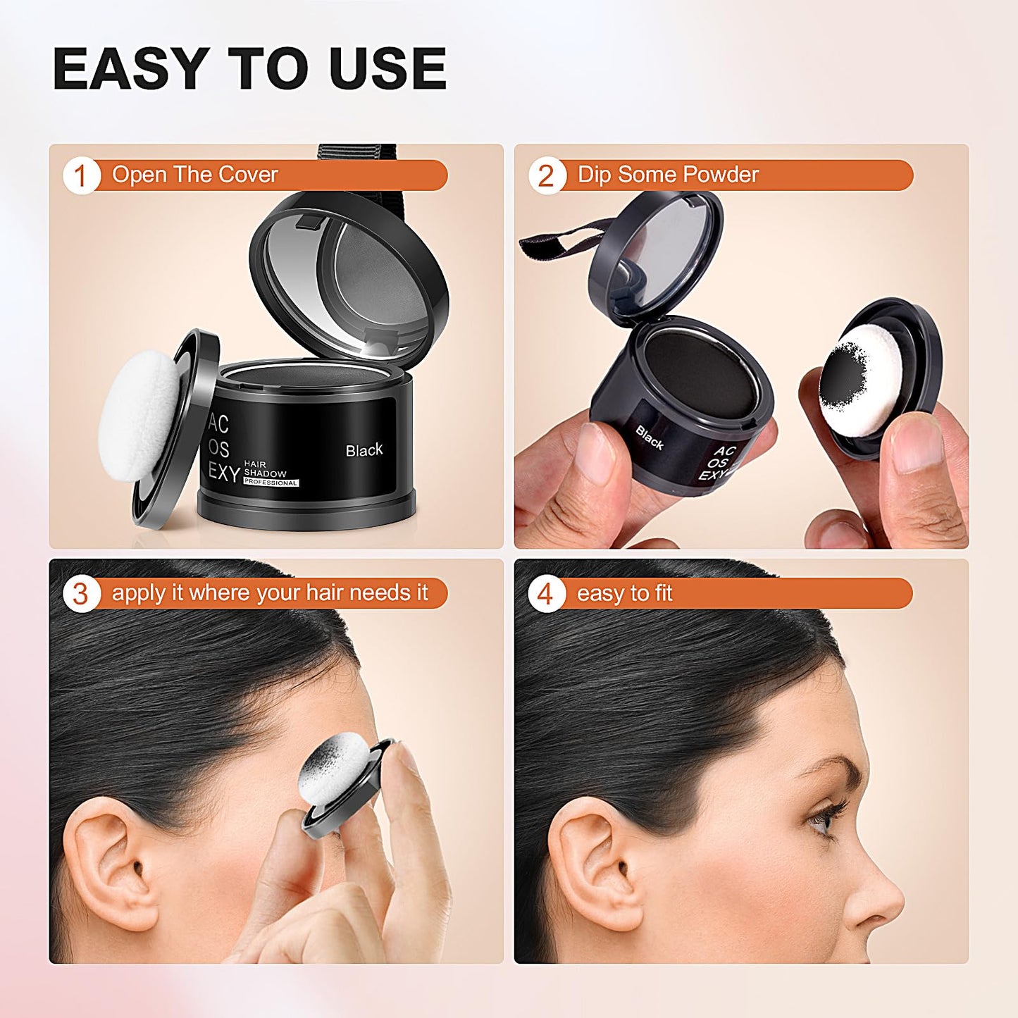 Root Touch Up Color Powder for Women and Men - Instant Coverage for Gray Hair, Thinning Hair, Bald Spots, Hairline Shadow, Eyebrows, and Beard Lines (Dark Gray)
