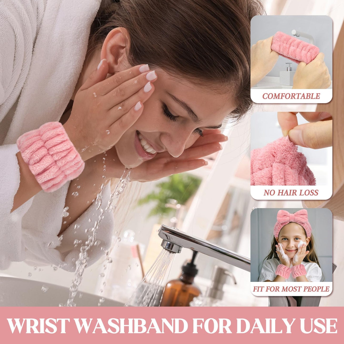 Women's Microfiber Face Washing Wrist Towels - Absorbent Wristbands and Spa Sweatbands for Girls, Prevent Water from Spilling Down Arms (10PCS)