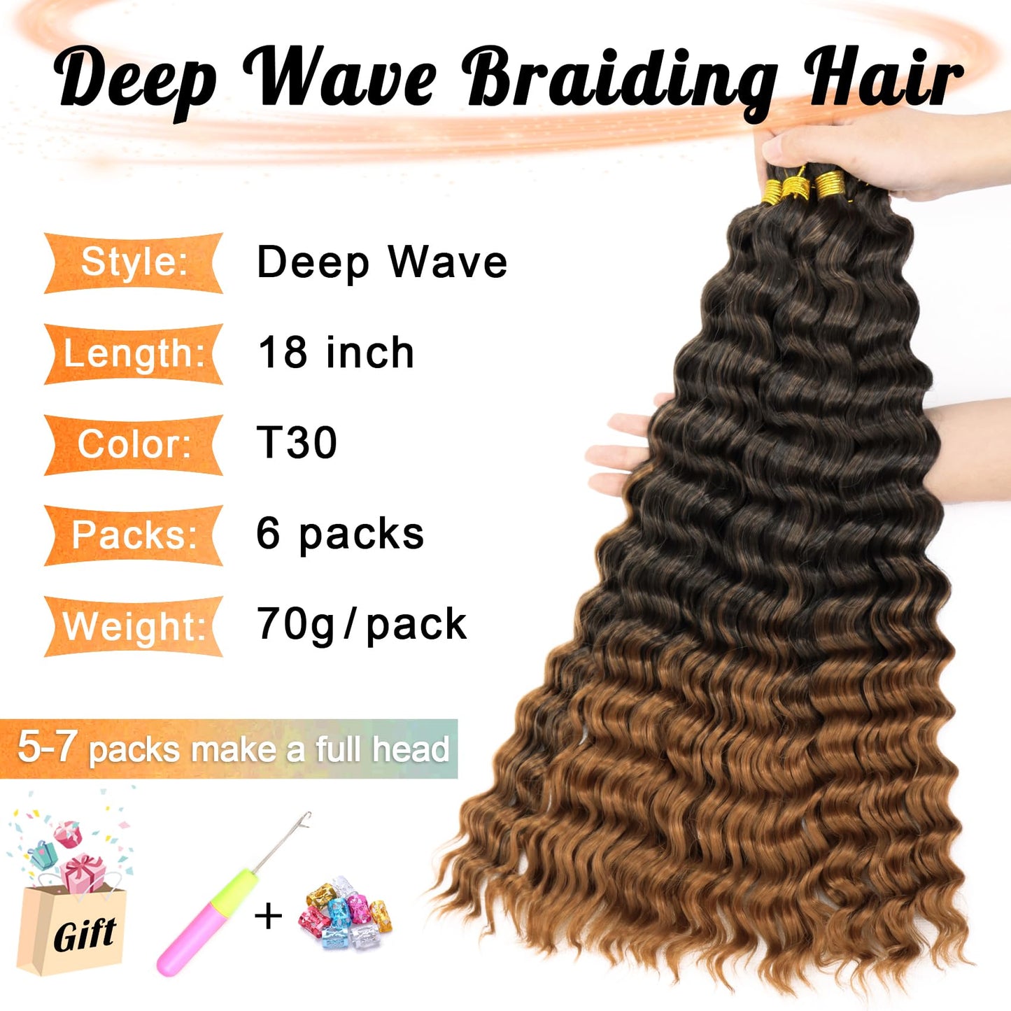 Eerya Ocean Wave Crochet Hair 18 Inch 6 Packs Deep Wave Crochet Hair for Black Women Synthetic Wavy Curly Braiding Hair for Boho Braids (18 inch,T1B/30)