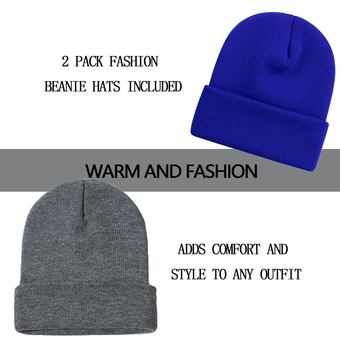ZOORON 1&2 Pack Beanie for Men Women Slouchy Beanie Hats Winter Knit Caps Soft Ski Hat Unisex