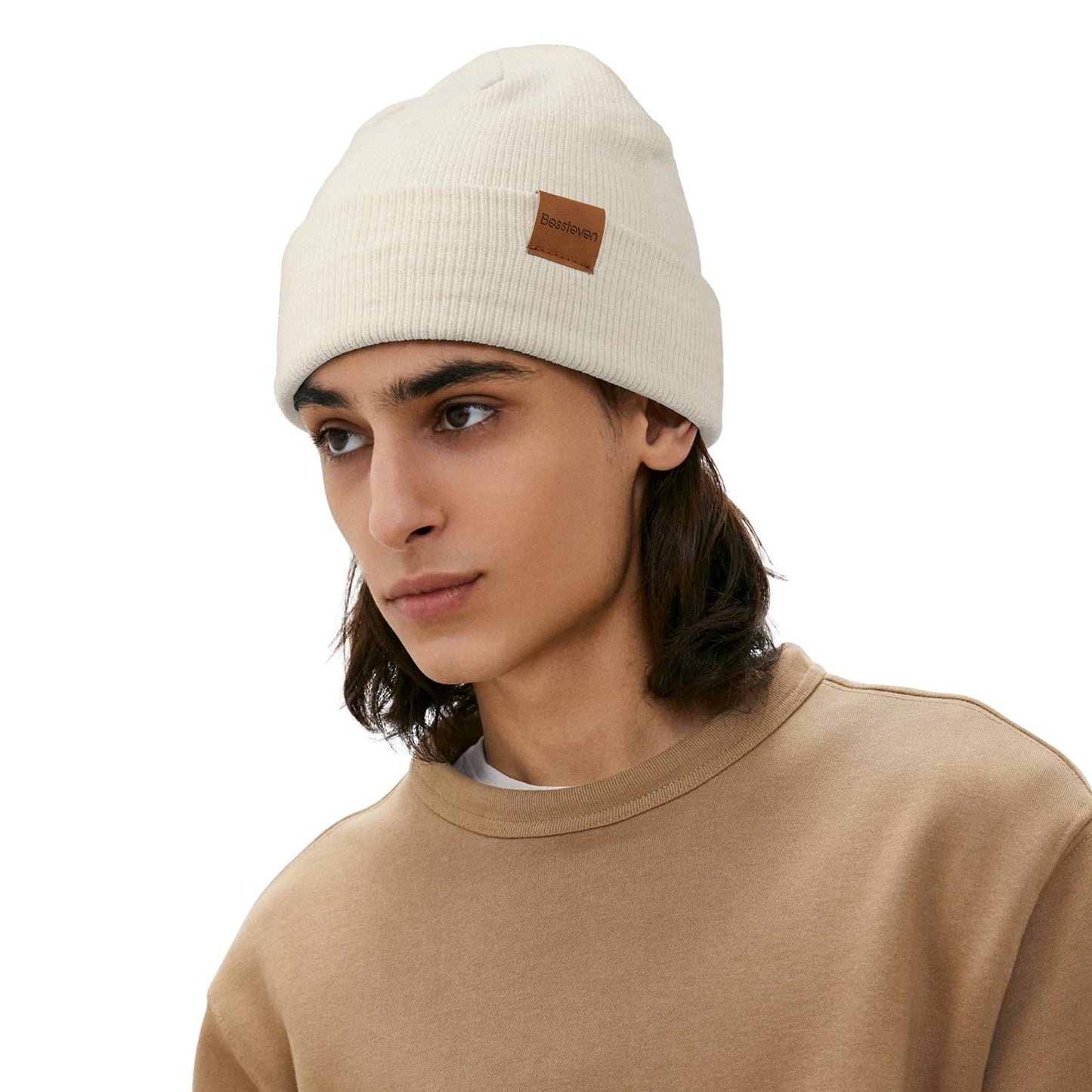 BESSTEVEN Winter Beanie Hat for Men: Warm Knit Beanie Unisex Skull Cap Men Women Cuffed Hat for Cold Weather Beige