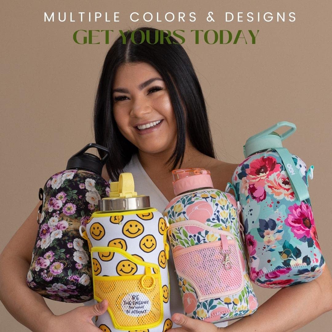 H2O Capsule 2.2L Half Gallon Water Bottle with Storage Sleeve and Covered Straw Lid – BPA Free Large Reusable Drink Container with Handle - Big Sports Jug, 2.2 Liter (74 Ounce) Floral Bloom