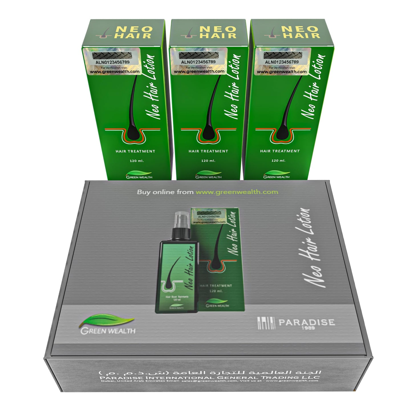 Green Wealth Neo Hair Lotion, 120 ml, Hair Regrowth Treatment Hair Growth Strengthens Damaged Hair Loss And Revitalizes Scalp Hair Care Pack of 3