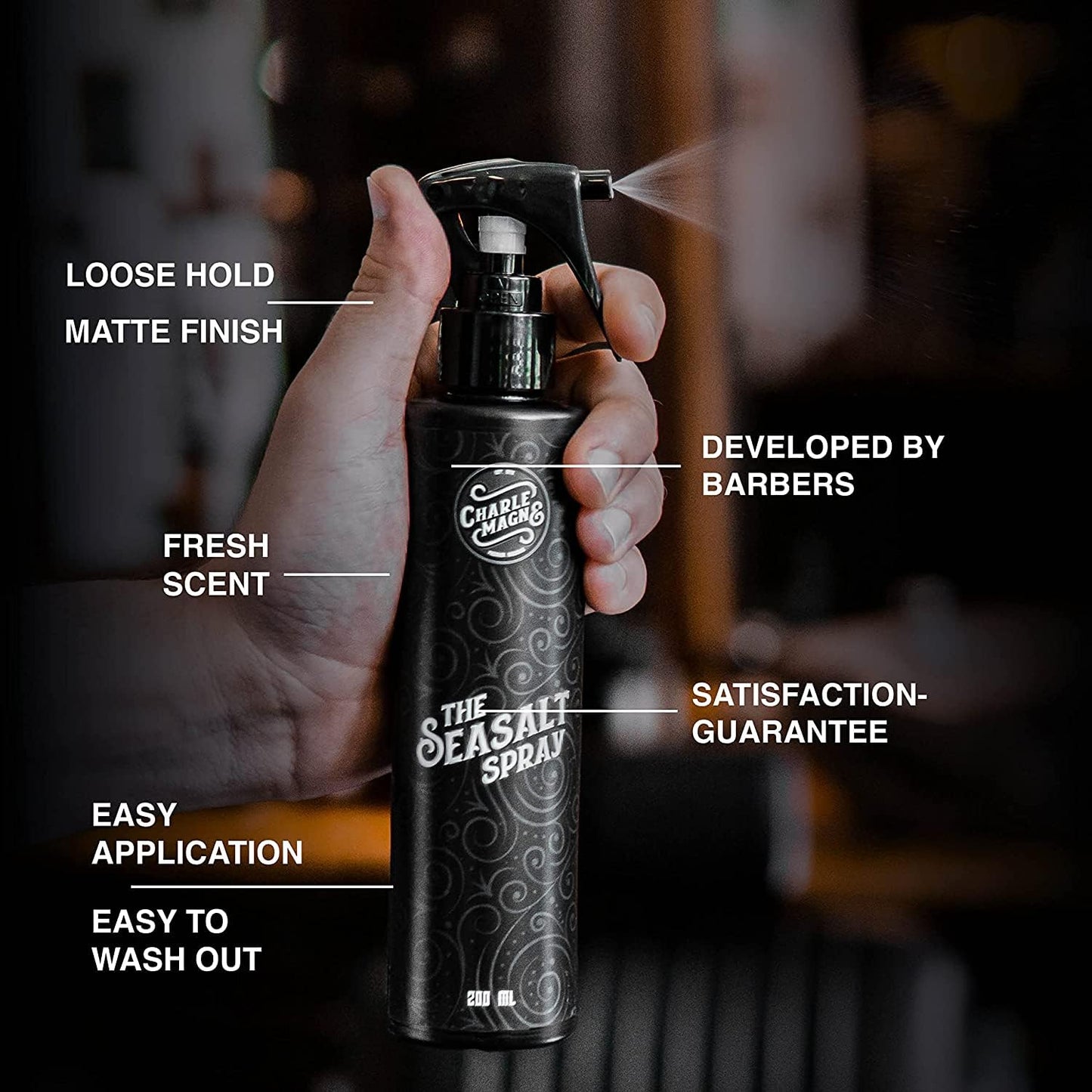Charlemagne Sea Salt Spray for Men - Firm Hold, 200ml, 2 Pack, Mediterranean Breeze - Salt Water Texture Spray for Hair Volume & Beach Wave Curls with Heat Protection - Matte Finish, Made in Germany