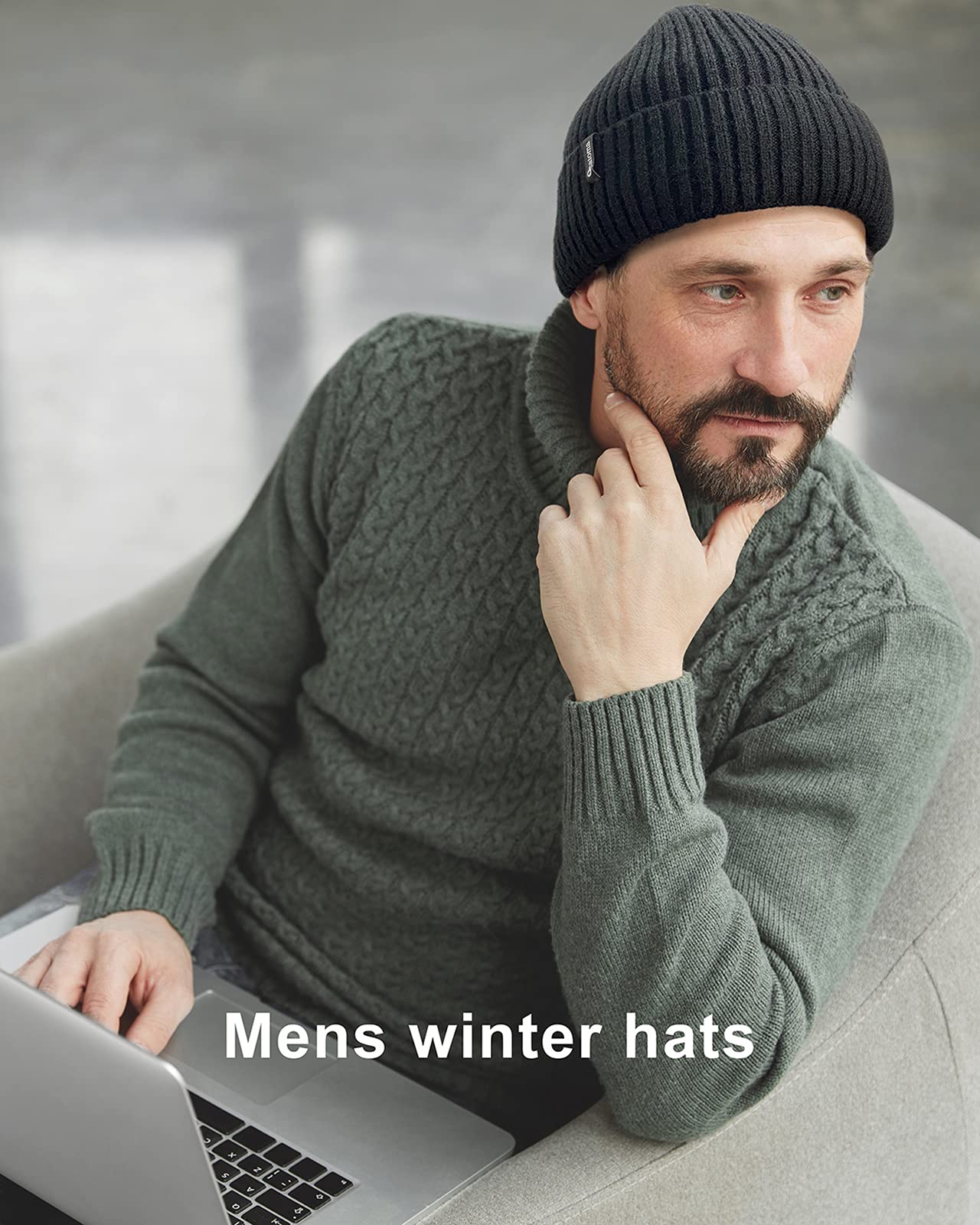 Ocatoma Beanie for Men Women Warm Winter Knit Cuffed Beanie Soft Warm Ski Hats Unisex Black