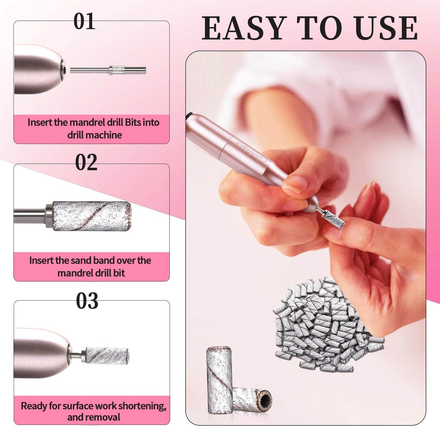 180 Grit Small Nail Sanding Sands, 200 Pcs Pink Sanding Bands for Nail Drill, 180 Fine Grit Sanding Bands for Nail with 3.1 MM Nail Drill Bit, Small Sanding Bands for Natural Nails Acrylic Gel