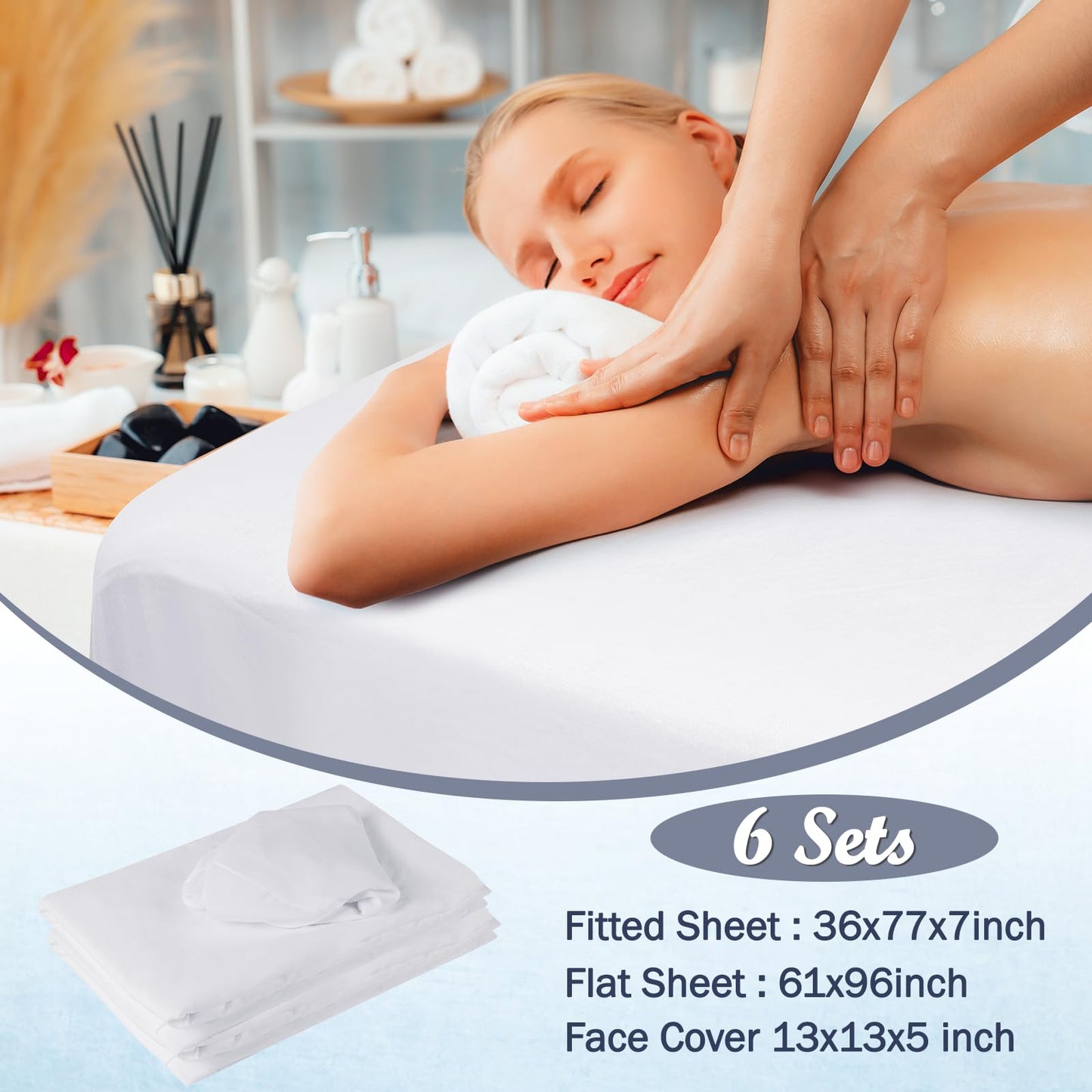 6 Sets Microfiber Massage Table Sheets Set, Massage Sheet Set with Storage Pocket Include Massage Table Cover, Massage Fitted Sheet, Massage Face Rest Cover for Beauty Salon Spa Hair Salon (White)