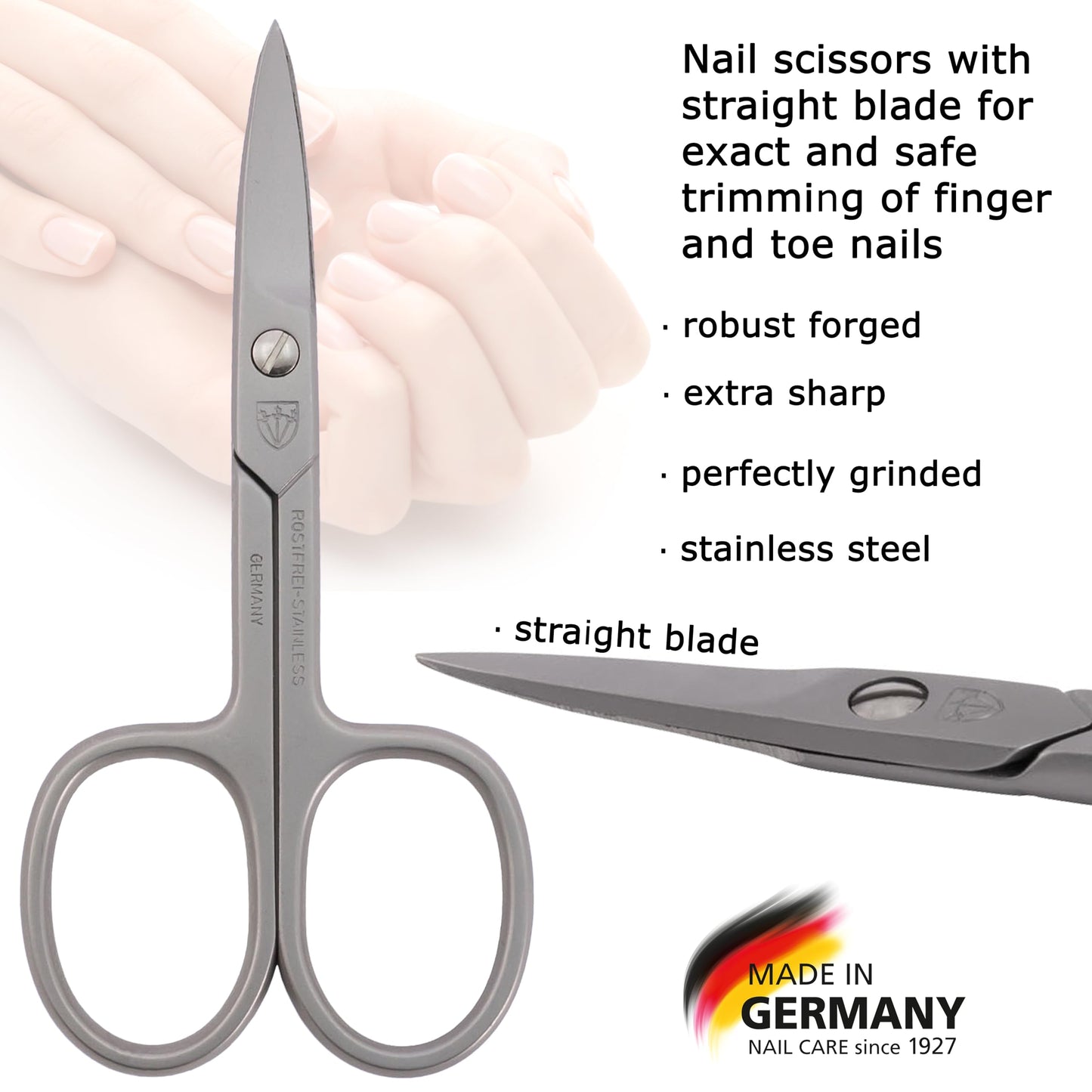 3 Swords Germany - brand quality STAINLESS STEEL INOX STRAIGHT NAIL SCISSORS (1 PIECE) with case for manicure pedicure - nail care by 3 Swords - Made in Germany