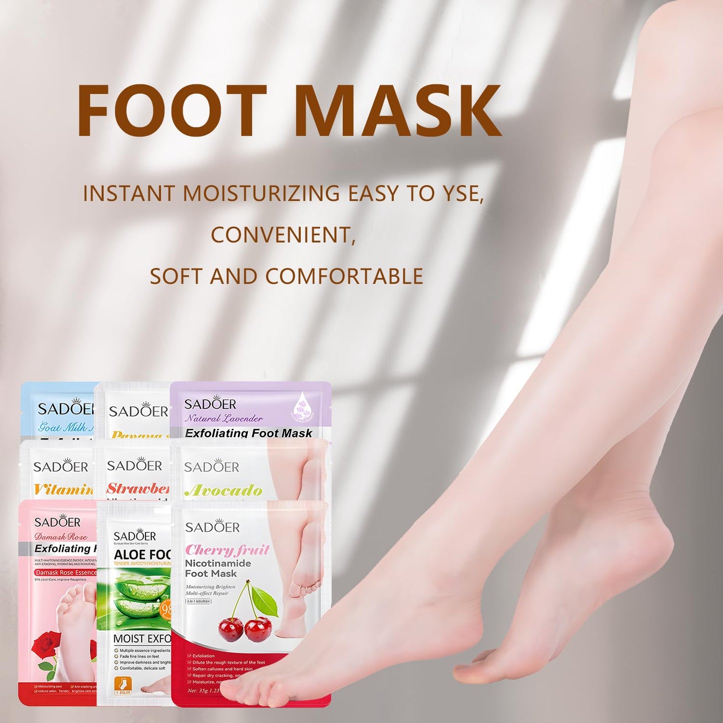 MOND'SUB Foot Masks Moisturizing Socks - Moisturizes Tired, Dry & Cracked Feet, Exfoliating Hydrating Foot Mask - Dry Skin Solution - Moisturizing Foot Treatment- All Skin Types - 9 Pairs