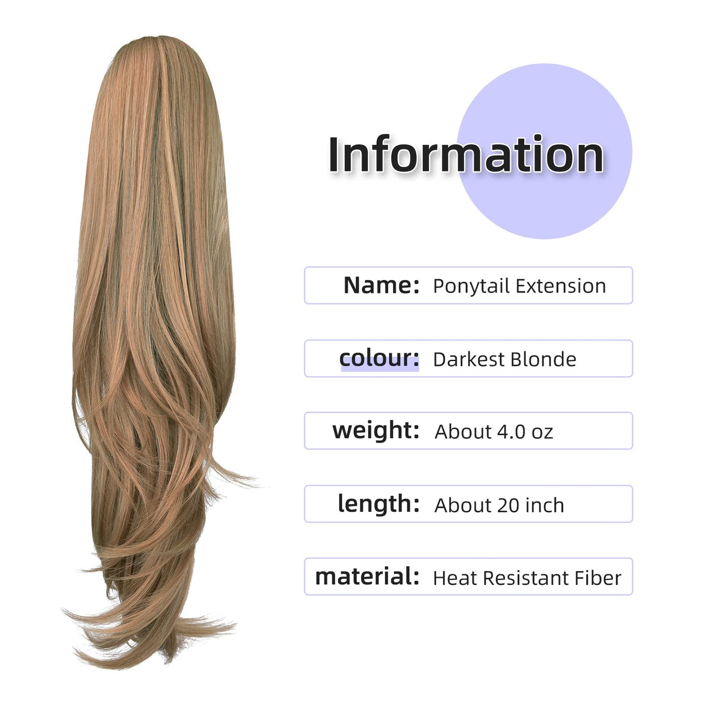ShulaSHOP Blonde ponytail extension,20" clip ponytail hair extensions ponytail claw hair ponytail Extension Natural Looking Synthetic Hairpiece for Women
