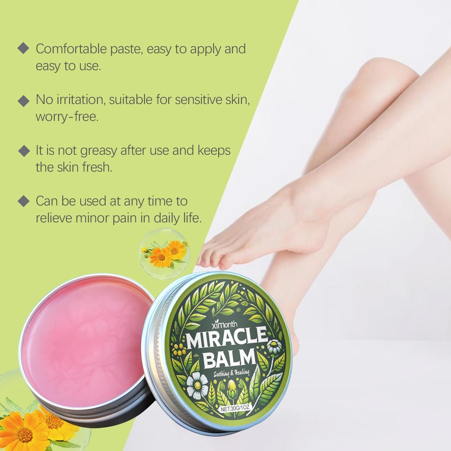 Miracle Balm, Organic Miracle Balm, Natural Ingredients, Balm for Legs, Arms, Back Relaxed and Comfortable, Effective Relief All Natural Ingredients Moisturizing Treatment(1Pcs)