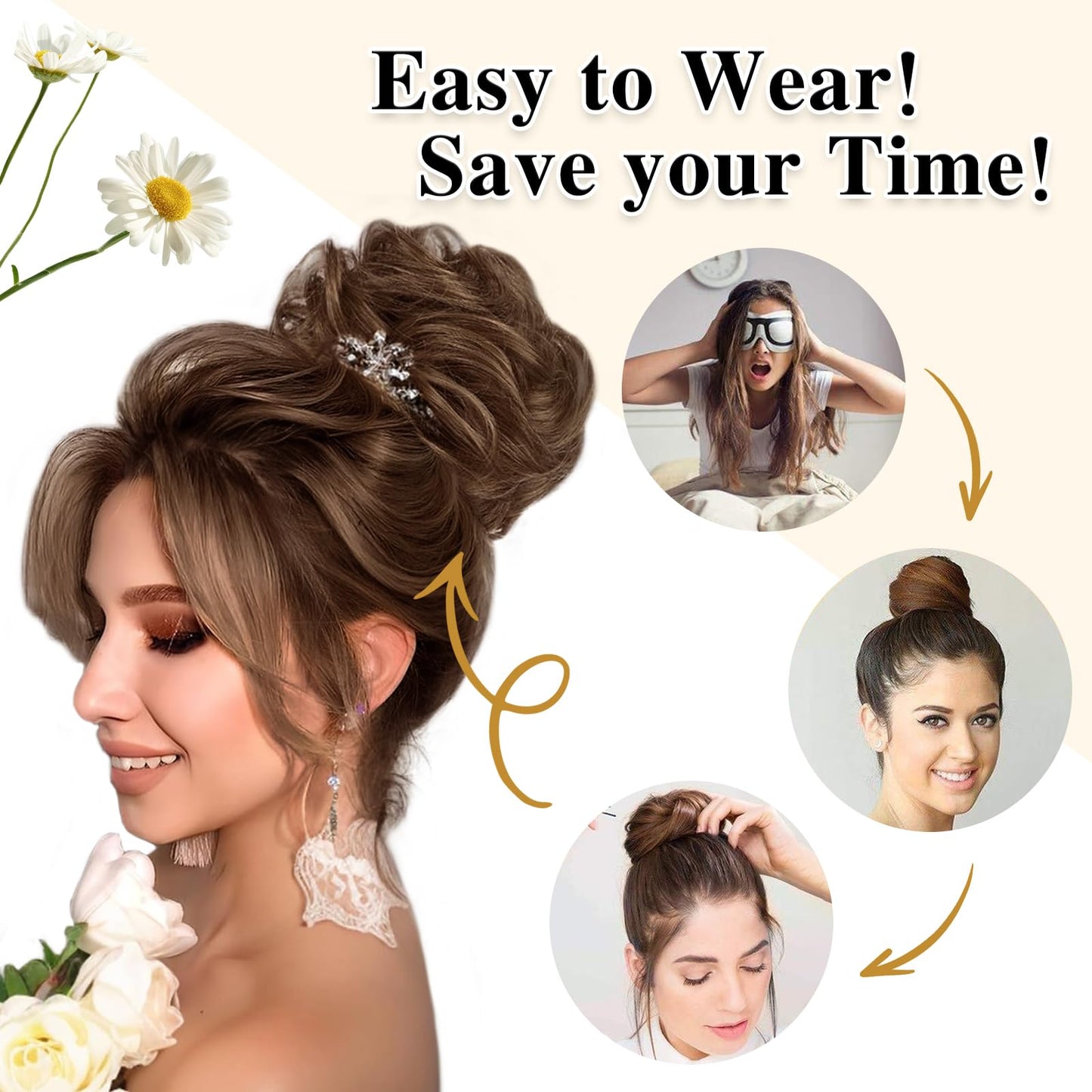 MORICA 1PCS Messy Hair Bun Hair Scrunchies Extension Curly Wavy Messy Bun Hair Synthetic Chignon Hairpieces for Women(BUG#)