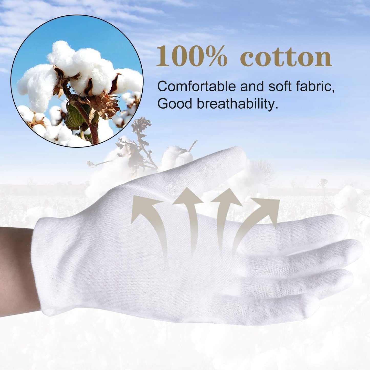 100% Cotton Gloves, 3 Pairs White Cotton Gloves for Women Dry Hands Eczema Serving - Archival Coin Jewelry Inspection Gloves(3 Pairs)