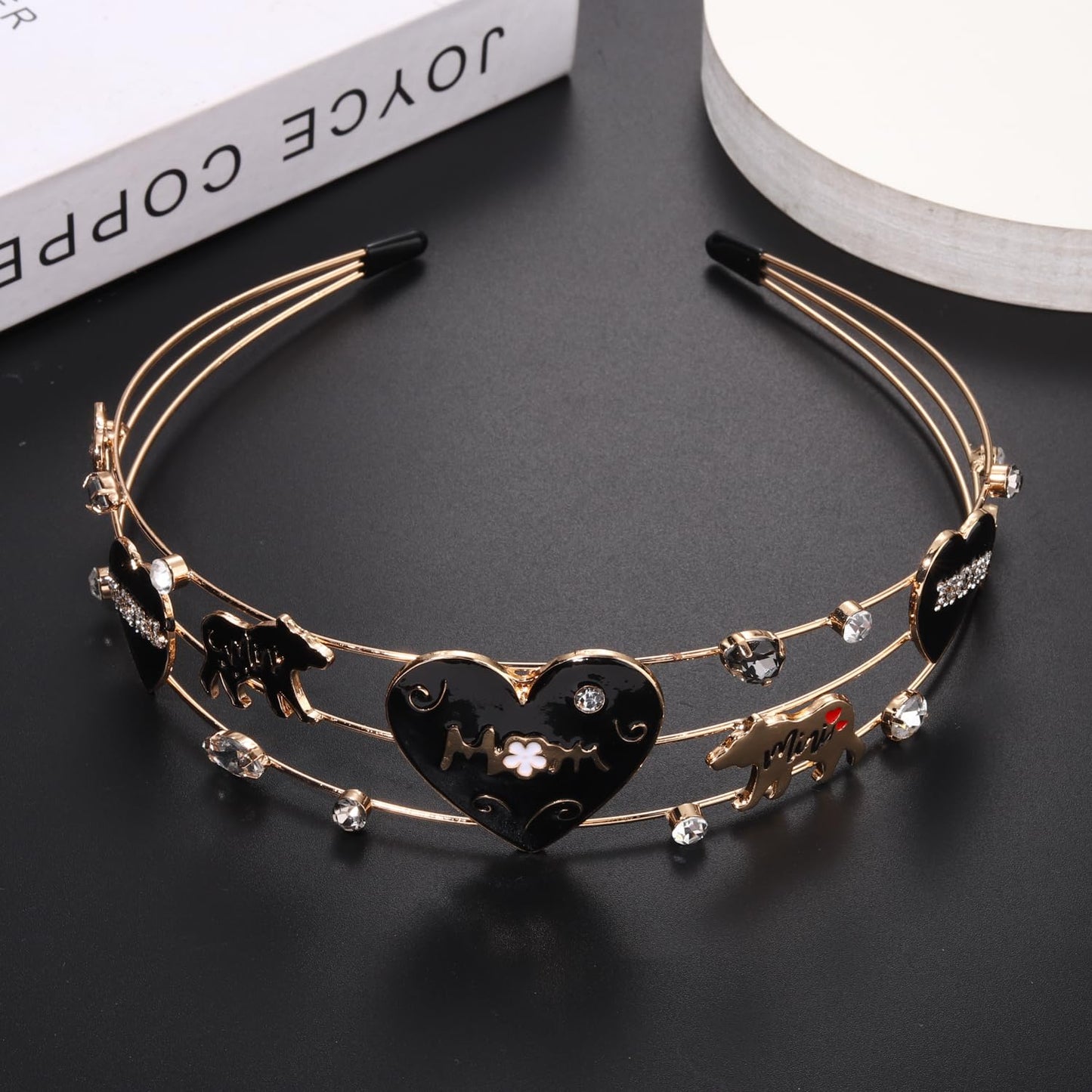 mokkia Mother's Day Headband for Women - Love Heart Enamel and Rhinestone Jeweled Hair Accessories, Gift for Moms